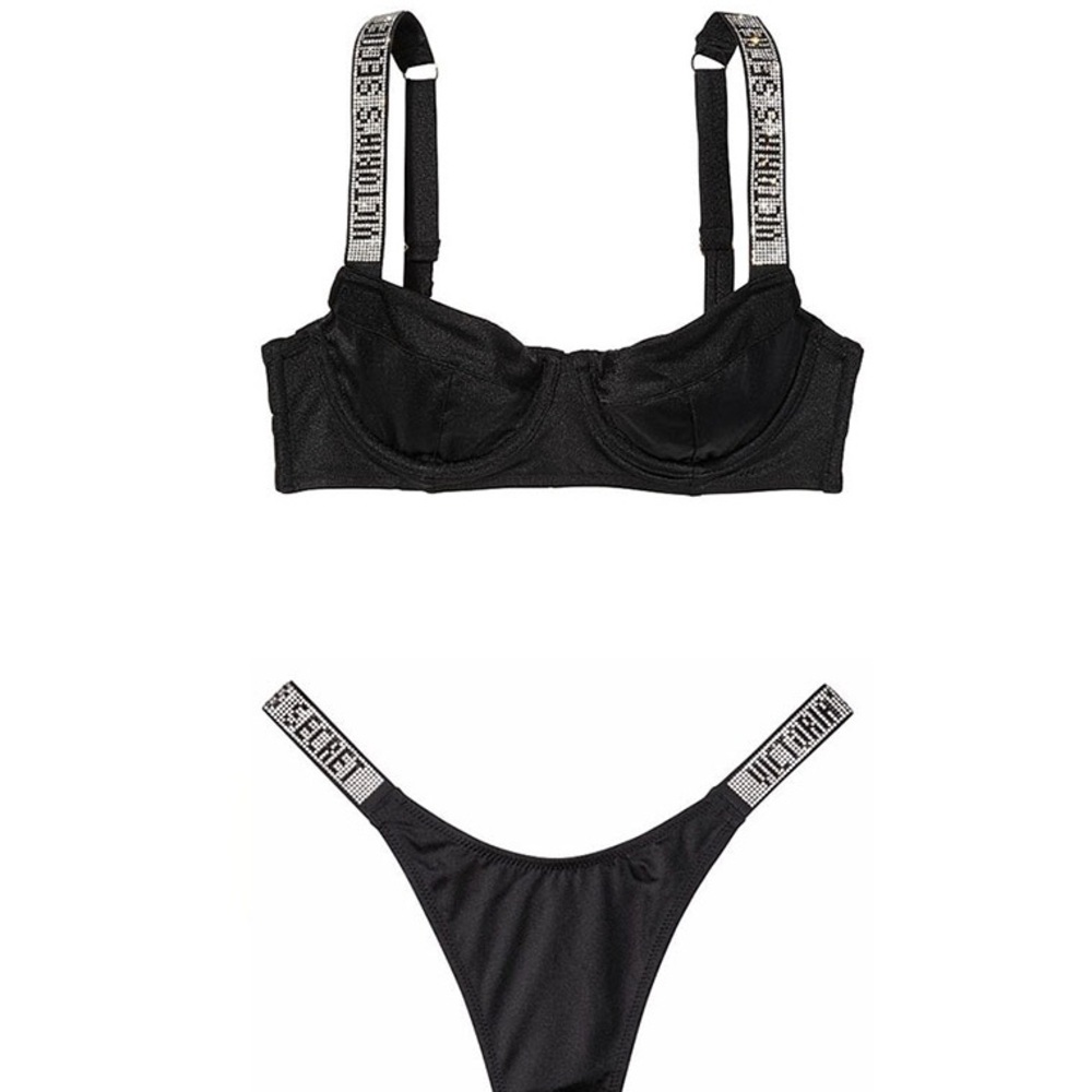 VICTORIAS SECRET Shine Strap Wicked Bikini Top Black